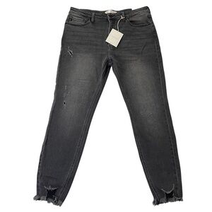 KanCan Jeans Womens 31 Black High Rise Ankle Skinny Distressed Raw Hem Dark Wash